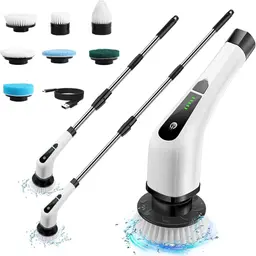 Escova de limpeza elétrica com cabo extensível e acessórios