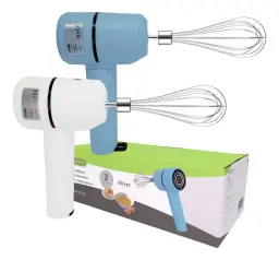 Mixer portátil recarregável com batedor azul e branco